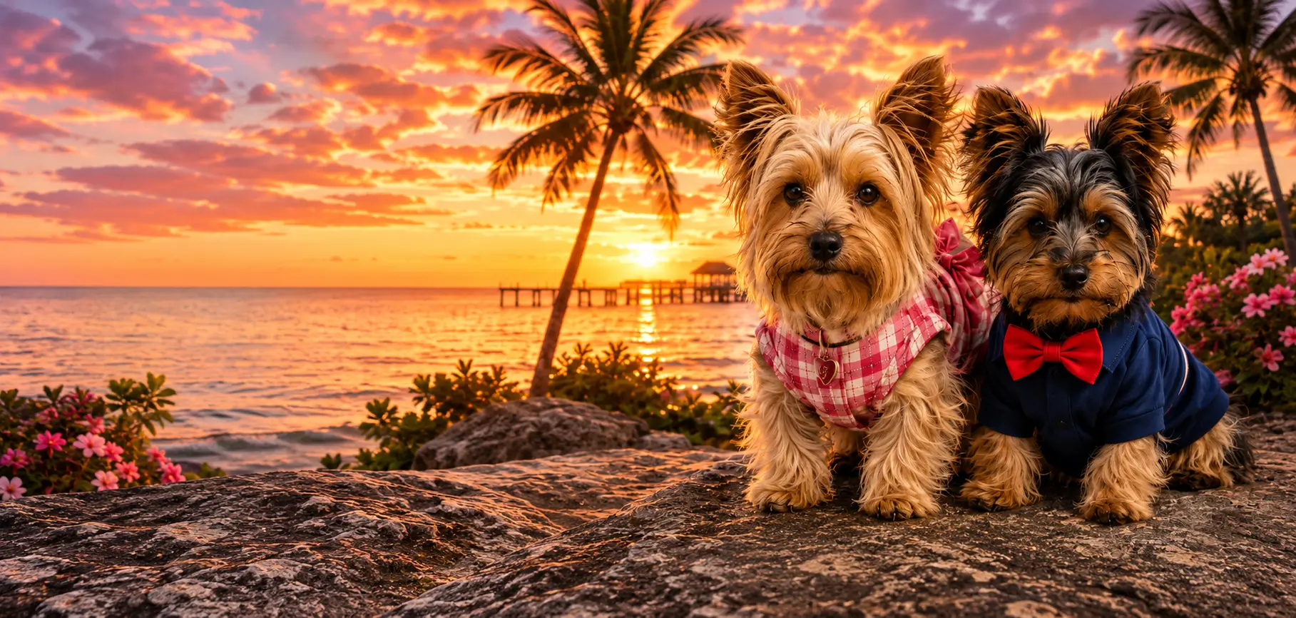 AKC Yorkies at sunset