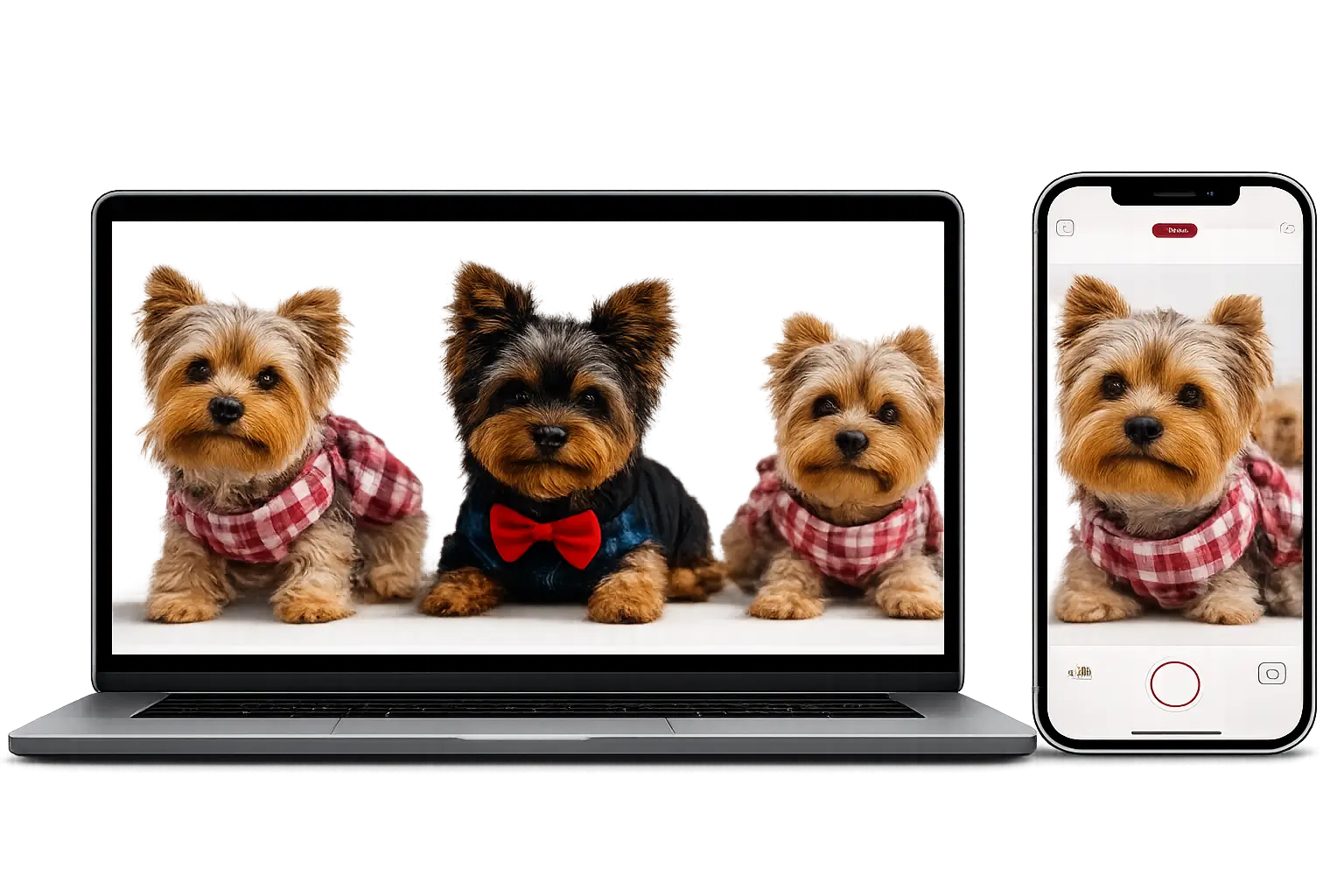 AKC Yorkie Town puppies shown on laptop and phone